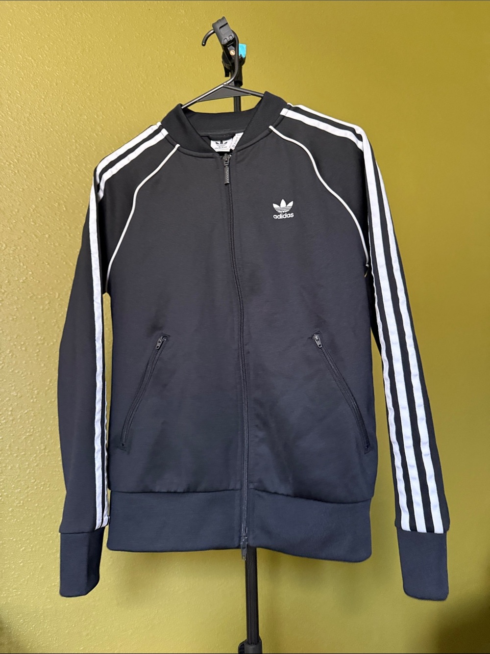 adidas Black Track Jacket with White Stripes size Small